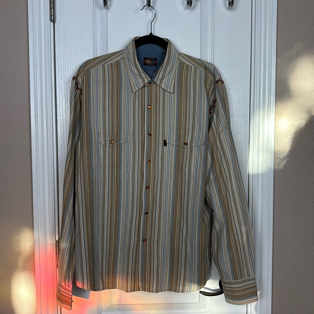 Martini Ranch Men's Button Down Pearl Snap Embroidered Western Shirt Size L